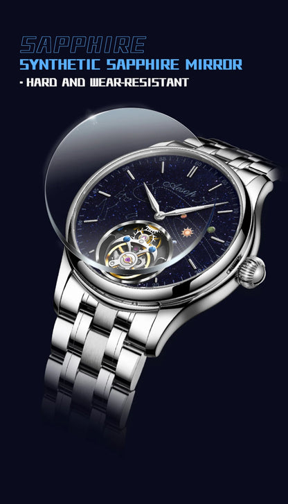 AESOP Mens Luxury Real Flying Tourbillon Mechanical Sapphire Waterproof Watch Skeleton Watches for Men Wristwatches Male 2025 A