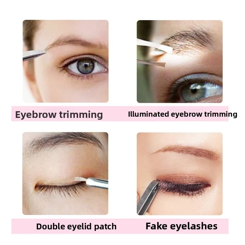 1pcs Hot Sales Portable Stainless Steel Button Cell Smart Design Eyebrow Hair Remove Tweezer with LED Light Makeup Tool RELUX.STORE