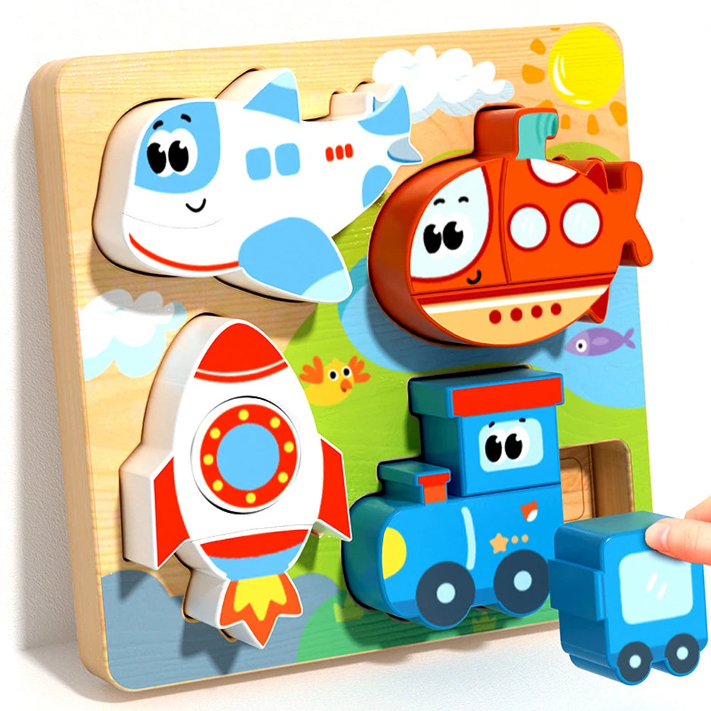 4-in-1 Wooden Toys 3D Wood Puzzle Cartoon Animals Cognitive Jigsaw Puzzle Early Learning Educational Toys For Children Gift RELUX.STORE