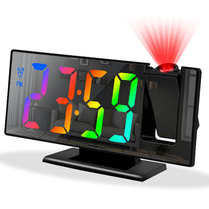 180° Arm Projection Alarm Clock Time Temperature USB Plug-in Digital Alarm Clock Snooze Table Clock 12/24H Projector LED Clock