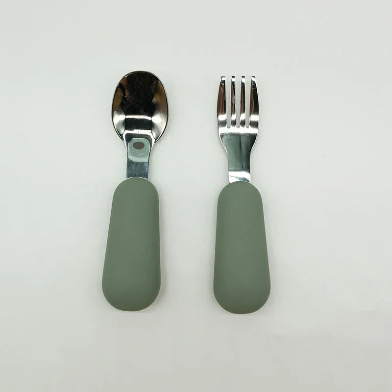 Baby Gadgets Tableware Set Children Utensil Stainless Steel Toddler Dinnerware Cutlery Cartoon Infant Food Feeding Spoon Fork