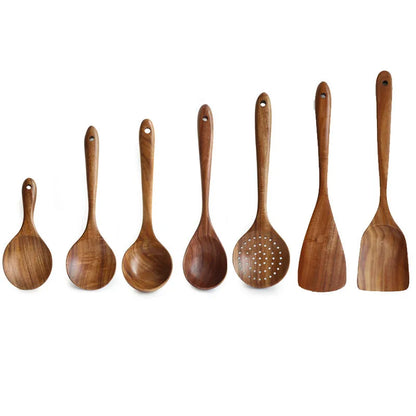Thailand Teak Natural Wooden Tableware Cooking Ladle Turner Long Rice Colander Soup Skimmer Cooking Spoons Scoop Kitchen Tool