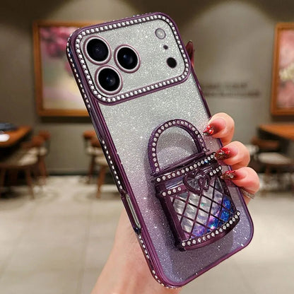 For iPhone17/15/14/13/12promax Rhinestone Phone Case Makeup Mirror Holder Quicksand Glitter Case RELUX.STORE