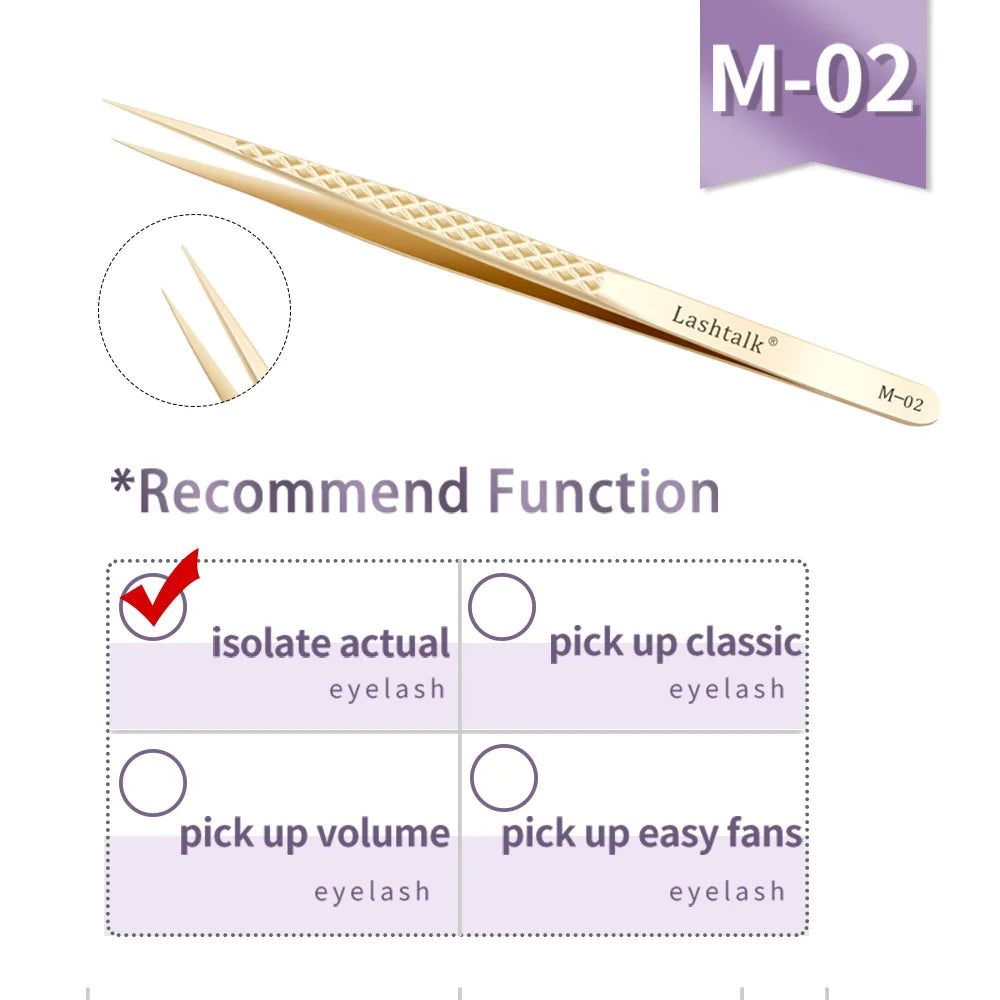 Lashtalk Precision Fiber Tip Tweezer Eyelash Extensions Diamond Grip Anti-Slip Premium Gold Stainless Steel Makeup From Nagaraku RELUX.STORE