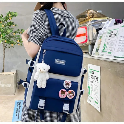Five-Piece Set Large Capacity Fashionable Double Shoulder Backpack for Junior And High School Girls Primary School Students