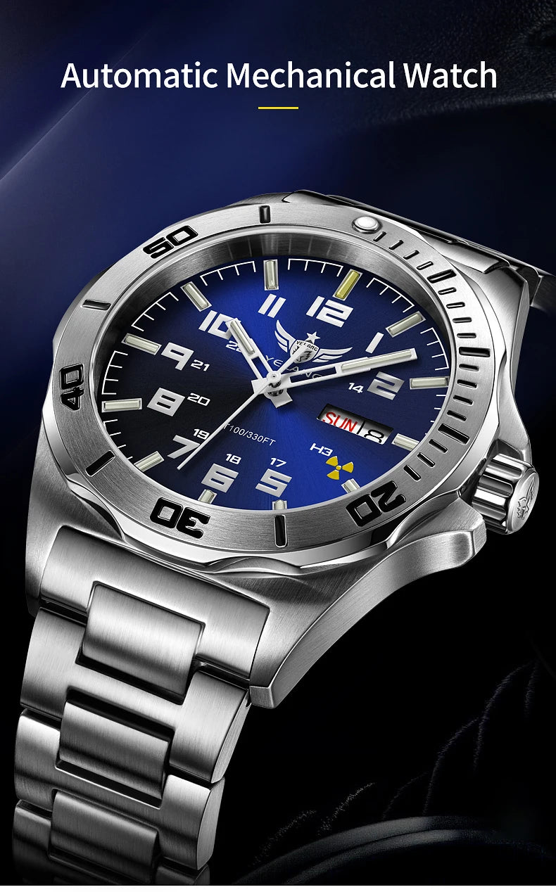 Yelang V1019 Brand 44MM Men Watch NH36 100M PROFESSIONAL WATERPROOF Deep Diving Mechanical Automatic Watch Sapphire Lens Reloj