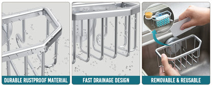 TAILI Sponge Holder for Kitchen Sink with Strong Suction Cup Removable, Rustproof Aluminum Sink Caddy for Sponge, Brush