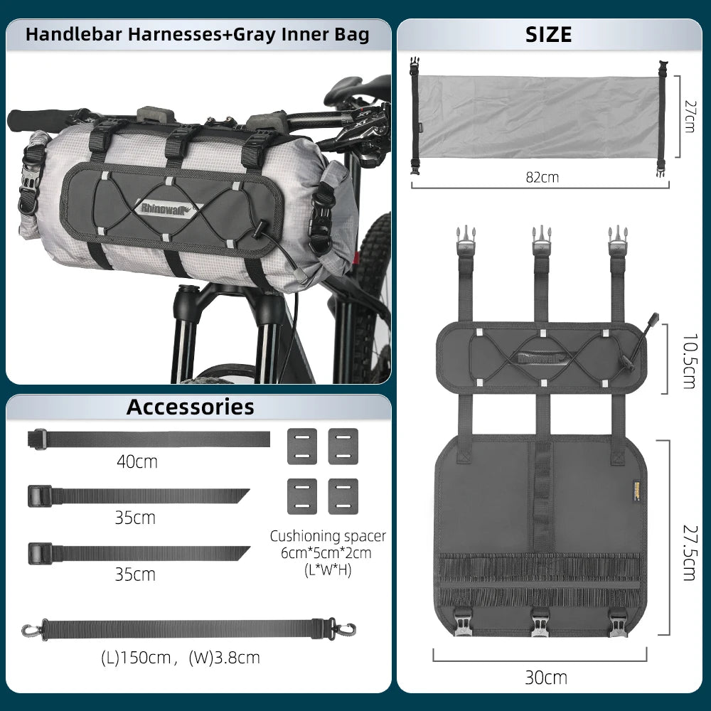 Rhinowalk Bicycle Handlebar Bag 12L Waterproof Bike Mounts Set Bike Bag Base With Replaceable Inner Dry Bag Luggage Storage