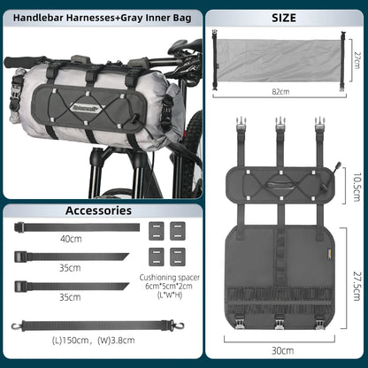 Rhinowalk Bicycle Handlebar Bag 12L Waterproof Bike Mounts Set Bike Bag Base With Replaceable Inner Dry Bag Luggage Storage