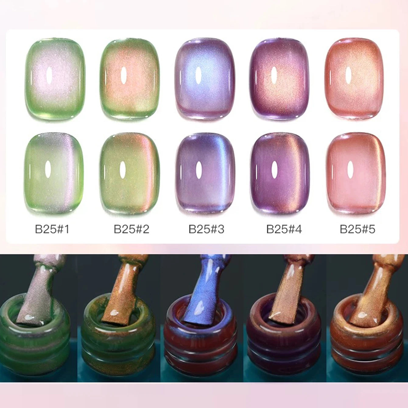 1/6PCS SS25 Cat Eye Gel Polish w/Glass Beads & Crystal, 5 Colors Salon DIY Nail Supplies Kit for Pro Nails Manicure RELUX.STORE