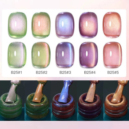 1/6PCS SS25 Cat Eye Gel Polish w/Glass Beads & Crystal, 5 Colors Salon DIY Nail Supplies Kit for Pro Nails Manicure RELUX.STORE