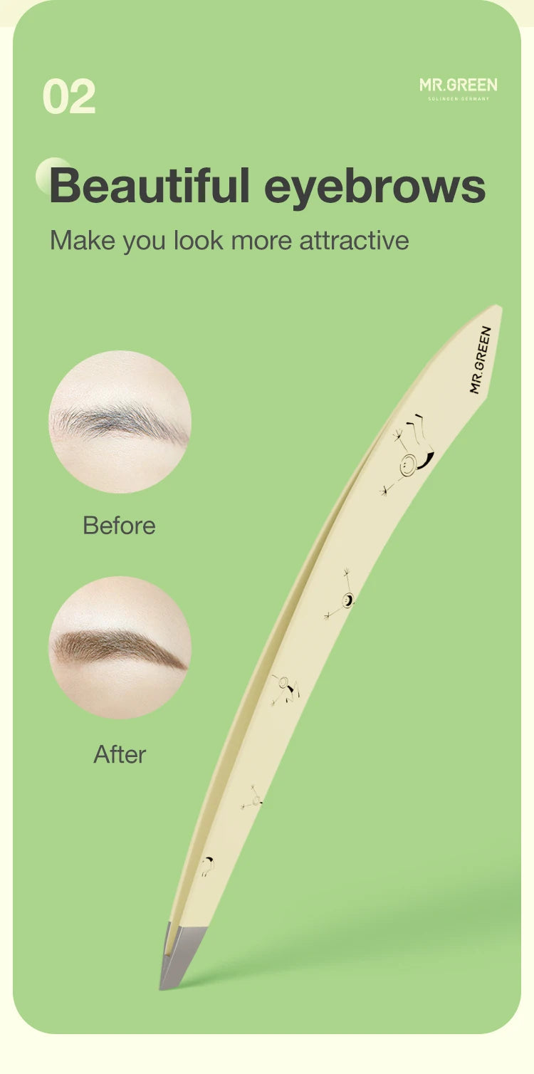 MR.GREEN Curve Handle Eyebrows Tweezers Professional Fine Hairs Puller Makeup Tools Stainless Steel Beauty Clips Removal RELUX.STORE