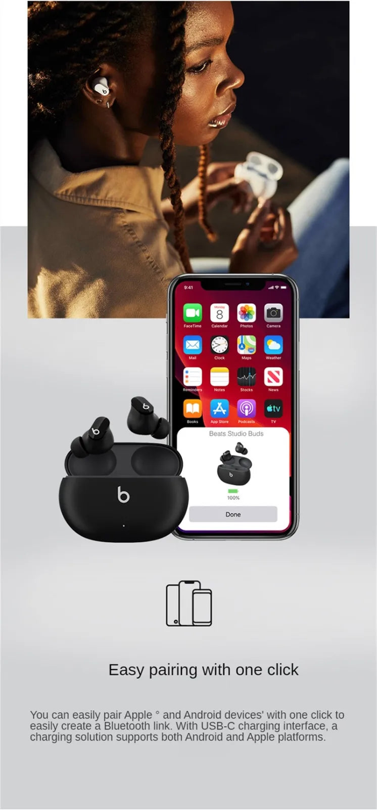 Studio Buds Wireless Bluetooth Earbuds Noise Reduction Headset Ipx4 Waterproof Earphones Compatible With Android