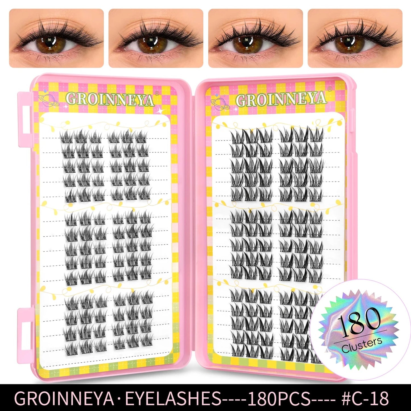 GROINNEYA Eyelashes Clusters 320 pcs Natural Eyelash extension Cluster Lashes Volume Mixed Tray Lashes Cluster Natural Lashes RELUX.STORE
