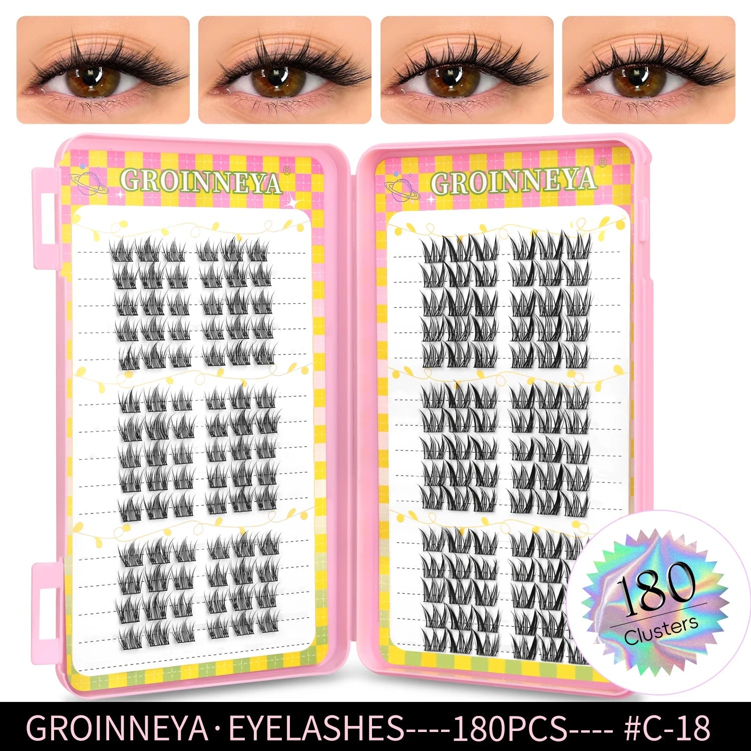 GROINNEYA Eyelashes Clusters 320 pcs Natural Eyelash extension Cluster Lashes Volume Mixed Tray Lashes Cluster Natural Lashes RELUX.STORE
