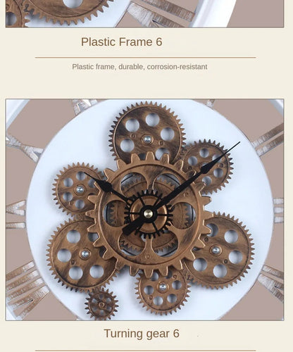 Industrial Gear Wall Clock with Rotating Gear Decoration - Antique Style and Quiet Movement RELUX.STORE