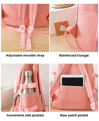Five-Piece Set Large Capacity Fashionable Double Shoulder Backpack for Junior And High School Girls Primary School Students