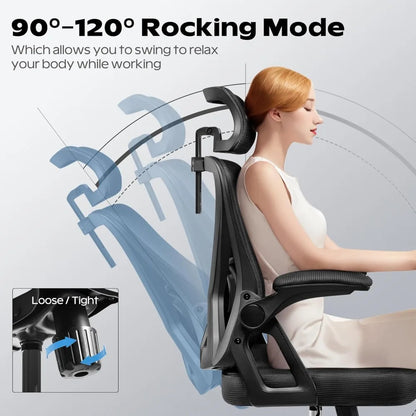Ergonomic Office Chair, Home Office Desk Chair with Headrest, High Back Mesh Chair with Flip-up Armrests, Comfy Desk Chair with