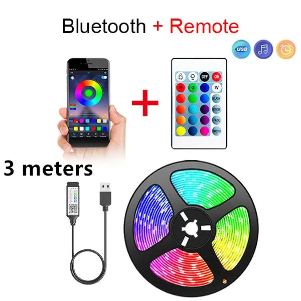 Bluetooth LED Strip Lights Smart SMD 5050 APP Remote Control Flexible Ribbon Diode Lamp Tape TV Backlights Game Room Home Decor RELUX.STORE