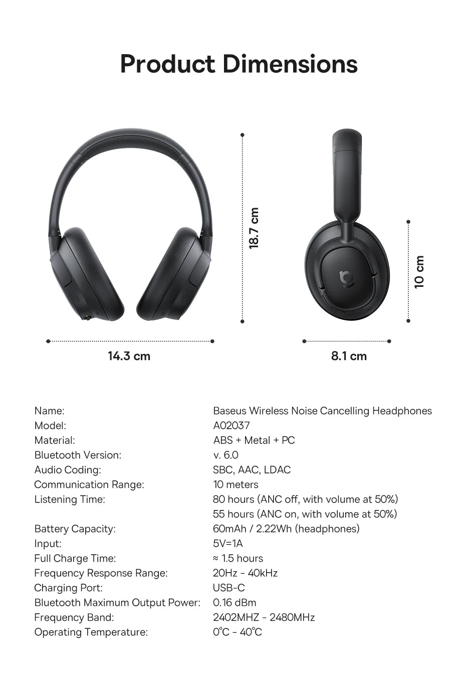 Baseus Bowie H1s Wireless Headphones Bluetooth 5.4 Noise Canceling 46dB Over Ear Headset Hi-Res Spatial Audio Earphone 120H Time