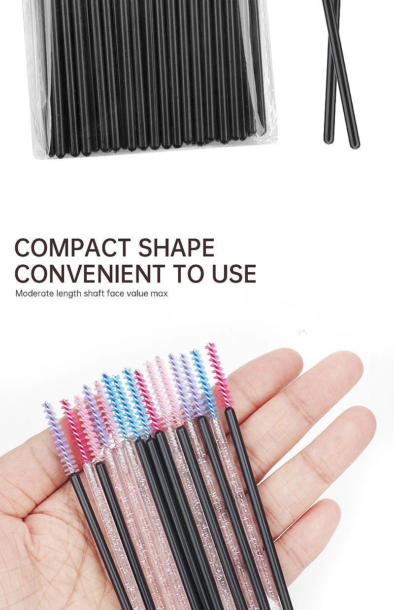 NEW 50Pcs Makeup Eyelash Brushes Disposable Crystal Eyebrow brush Diamond Handle Mascara Wand Applicator Lashes Extension Tools RELUX.STORE