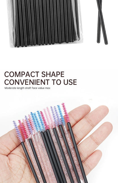 NEW 50Pcs Makeup Eyelash Brushes Disposable Crystal Eyebrow brush Diamond Handle Mascara Wand Applicator Lashes Extension Tools RELUX.STORE