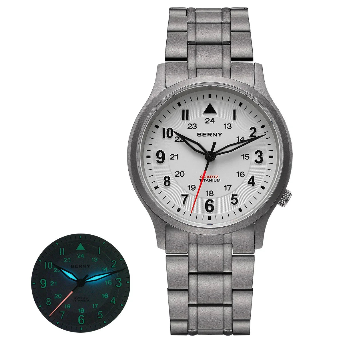 BERNY Titanium Watches for Men Classic Mens Field Pilot Watch Easy Read Outdoor Quartz Wristwatch Super Luminous Sapphire 5ATM