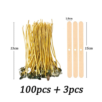 100pcs/bag Pre-Waxed Smokeless Candle Wicks with Holder DIY Cotton Thread Wicks Soy Wax Beewax Candle Wicks Making Accessories