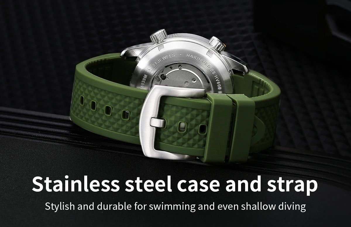 BERNY 20Bar Diver Men Mechanical Watch Miyota 8215 Super Luminous Sapphire Swiming Automatic Self Wind Silicone Men Wristwatch