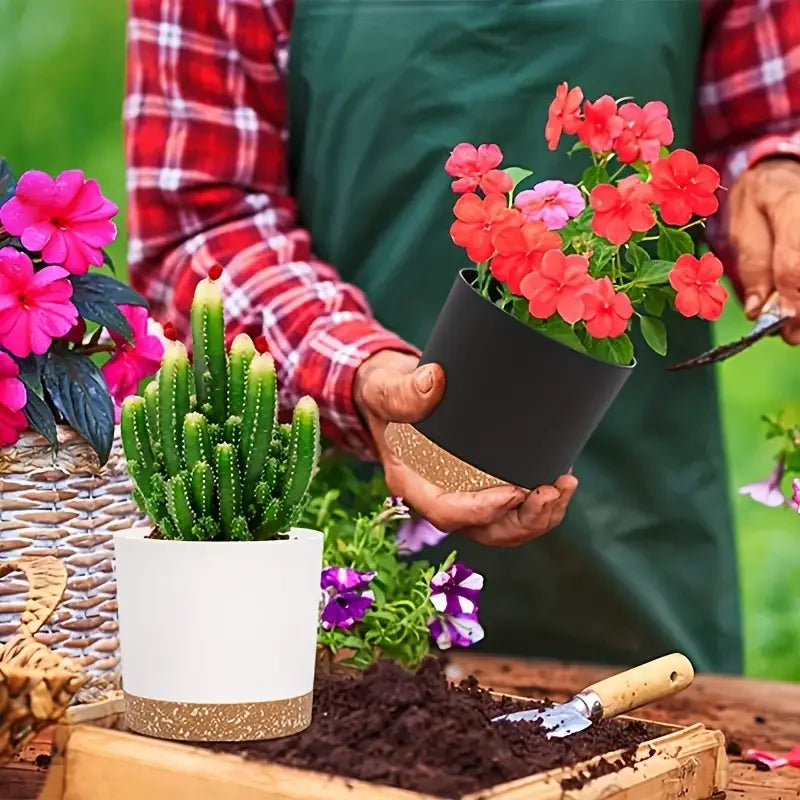 2pcs, 4.7nch Flower Pot Set, Indoor Plant Pots With Drainage Holes And Removable Base, Outdoor Garden Flower Pots Saucer Style M