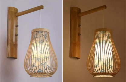 SAMAN Modern Bamboo Art Wall Lamp Bamboo Weaving Creative Living Room Restaurant Bedroom StudyTea Homestay LED Retro Wall Light