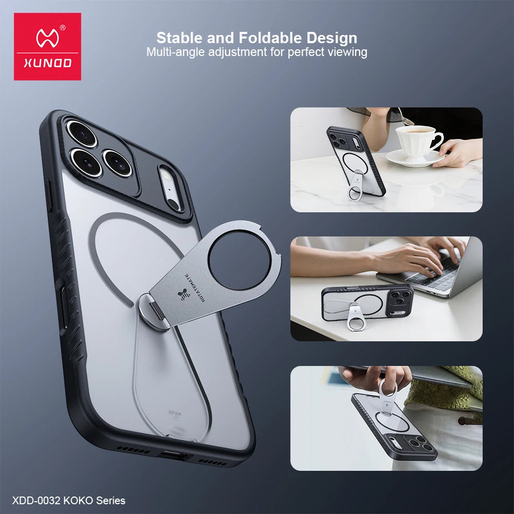 Xundd for iPhone 17 Pro Max 17 Pro 17 Air Magnetic Case with Kickstand,360° Fully Adjustable Stand Matte Transprent Phone Case RELUX.STORE