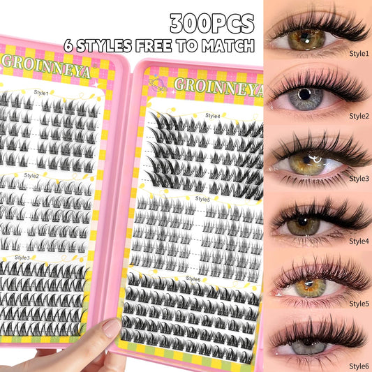 GROINNEYA Eyelashes Clusters 320 pcs Natural Eyelash extension Cluster Lashes Volume Mixed Tray Lashes Cluster Natural Lashes RELUX.STORE