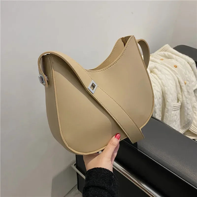 New Trendy and Fashionable Shoulder Underarm Bag PU Leather Solid Color Tote Handbag Luxury Brand Female Portable Shoulder Bag RELUX.STORE