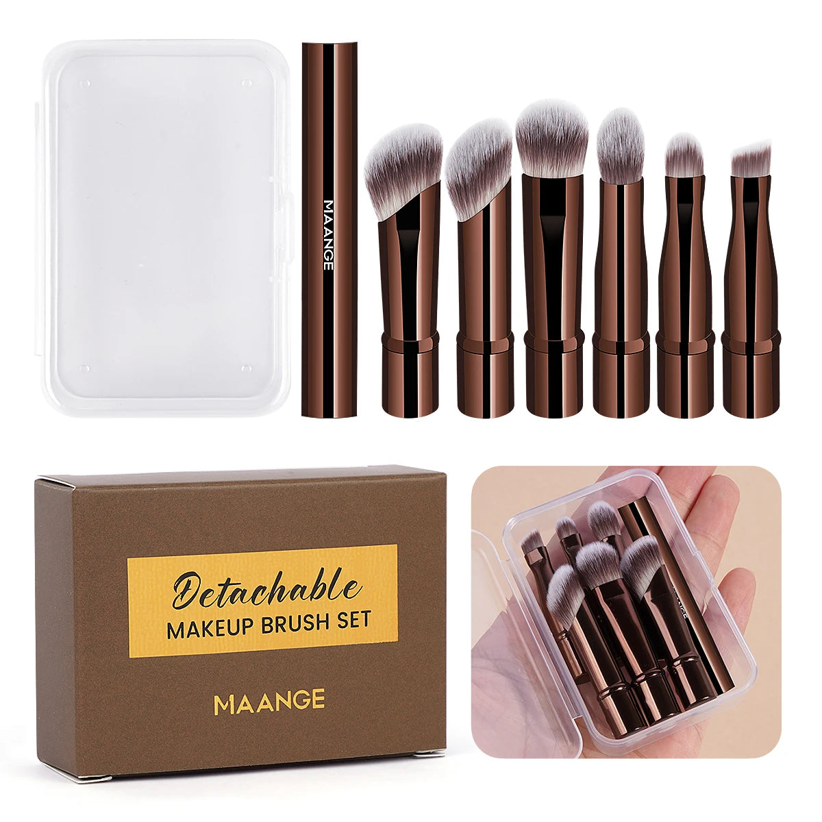 MAANGE Double Ended Makeup Brush Set Detachable Travel Contour Concealer Brush Set Eyeshadow Brush Face Cosmetic Tools with Box RELUX.STORE
