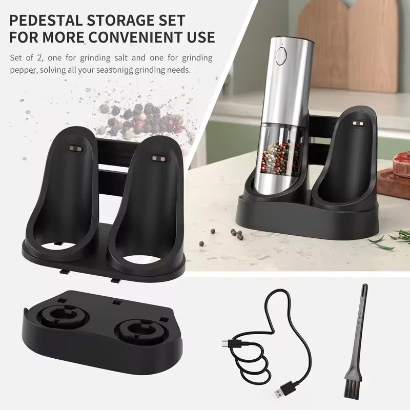2-Pack Electric Salt & Pepper Grinder Set – USB Rechargeable 190ML Spice Mill with Adjustable Coarseness | Automatic Kitchen Grinder for Cooking & Dining