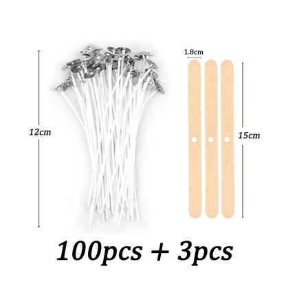 100pcs/bag Pre-Waxed Smokeless Candle Wicks with Holder DIY Cotton Thread Wicks Soy Wax Beewax Candle Wicks Making Accessories
