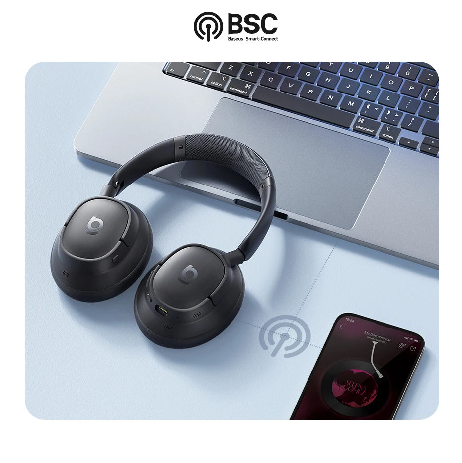Baseus EH10 NC ANC Wireless Headphones 45dB Adaptive Hybrid Noise Cancelling Headsets Hi-Res LDAC Headphone Bluetooth 6.0 80Hrs