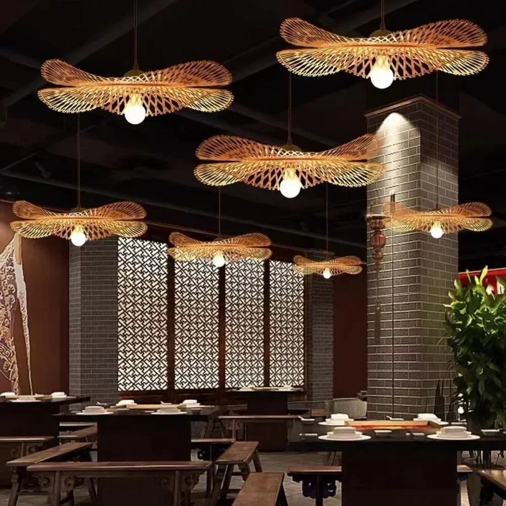 55CM Chandelier Teahouse Rattan Lamp Handmade Cafe Bar Garden Dining Room Bedroom Wicker Rattan Lighting Fixture RELUX.STORE
