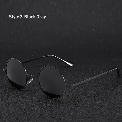 Retro Vintage Round Polarized Sunglasses Men Brand Designer Sun Glasses Women Alloy Metal Frame Black Lens Eyewear Driving UV400 RELUX.STORE
