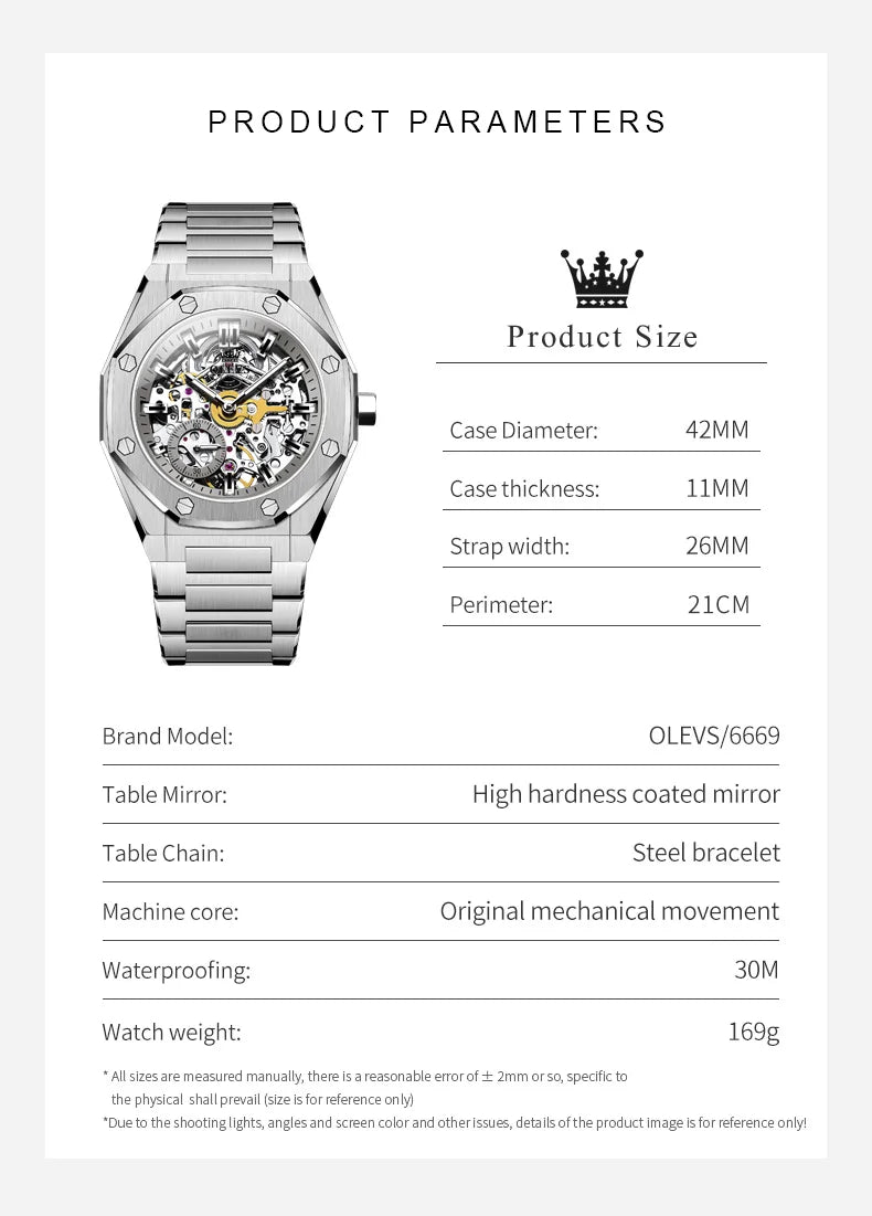 OLEVS Men's Watch Top Brand Luxury Hollowing Automatic Mechanical Watch Waterproof Luminous Watch for Men Gift Clock