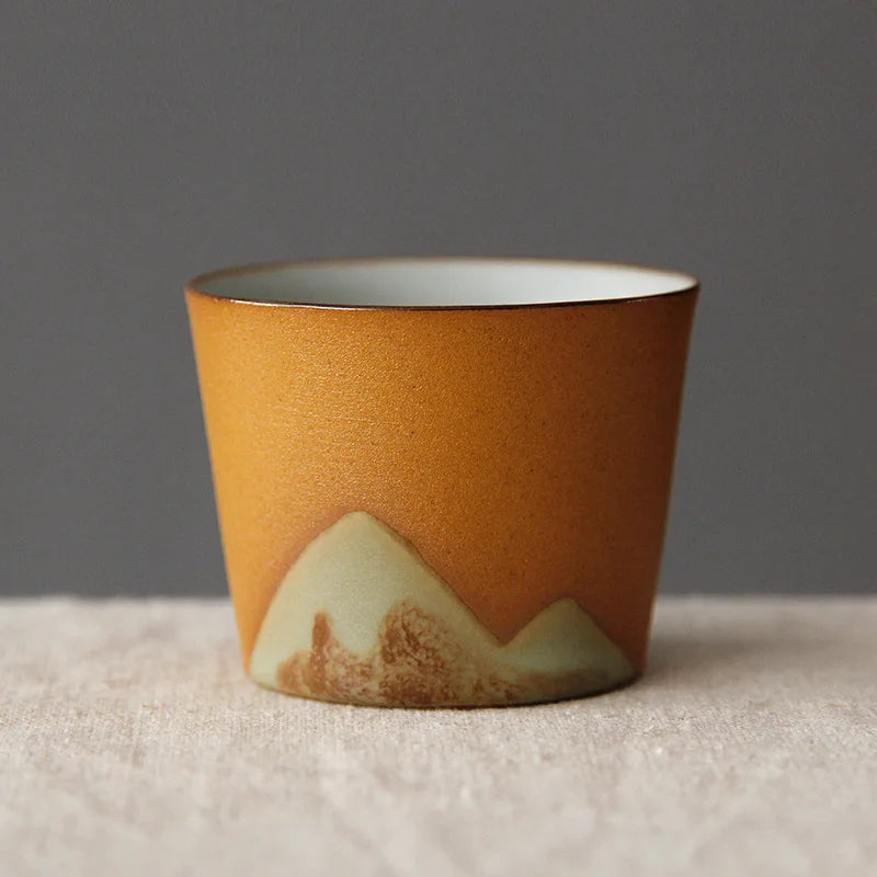 Handmade Ceramic Coffee Mug with Wooden Handle - Retro Tea Cup, Office Water Cup Filter Design, Unique Birthday Gift