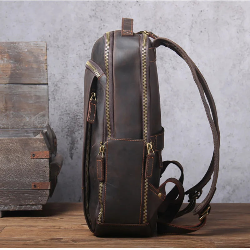 Vintage Crazy Horse Genuine Leather Backpack Men Backpack Laptop Leather Daily Bagpack Male Rucksack Trave Hiking Knapsack Large