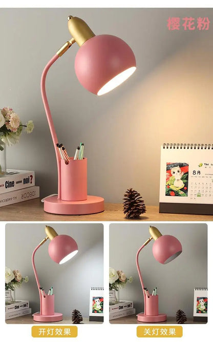 Nordic Iron Art LED Macaron Desk Lamp Eye Protection Dimming Metal Pen Holder Table Lamp Living Room Bedroom Home Decor Lighting