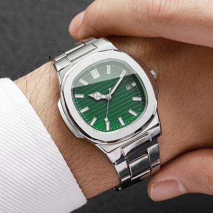 Men Fashion Wristwatches Business Square Dial Stainless Steel Strap Quartz Watch with Calendar For Mens Clock（Without Box）