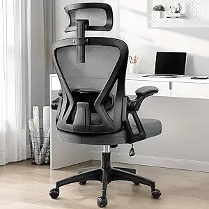 Ergonomic Office Chair, Home Office Desk Chair with Headrest, High Back Mesh Chair with Flip-up Armrests, Comfy Desk Chair with