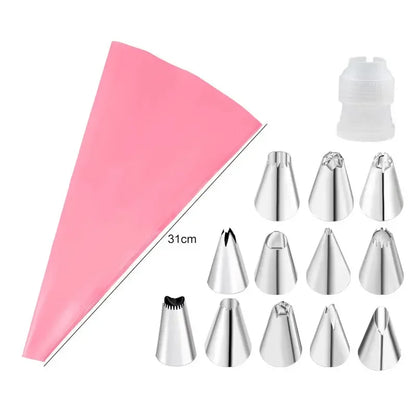 Multifunctional Cake Decorating Tools Silicone Pastry Bag Stainless Steel Cake Mouth Reusable Silicone Bag Tools Pastry Nozzle