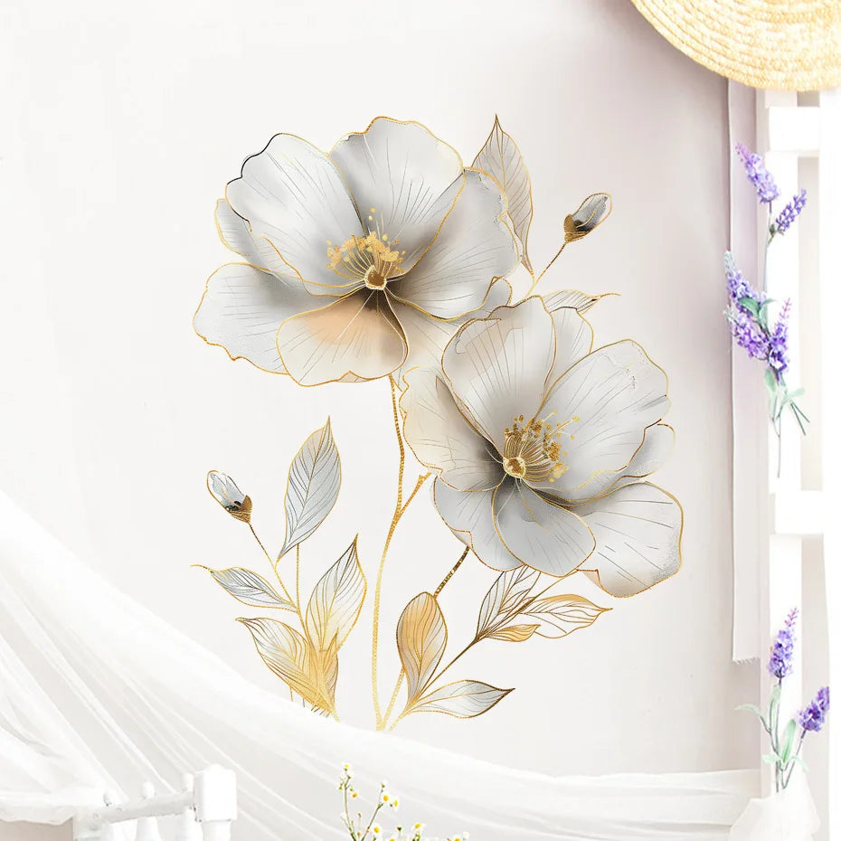 Beautiful Flower Wall Sticker For Living Room Background Decor Decals Bedroom Beautify Home Decoration Self-adhesive Wallpaper