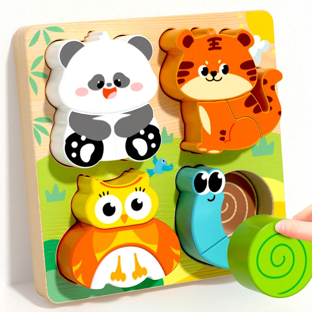 4-in-1 Wooden Toys 3D Wood Puzzle Cartoon Animals Cognitive Jigsaw Puzzle Early Learning Educational Toys For Children Gift RELUX.STORE