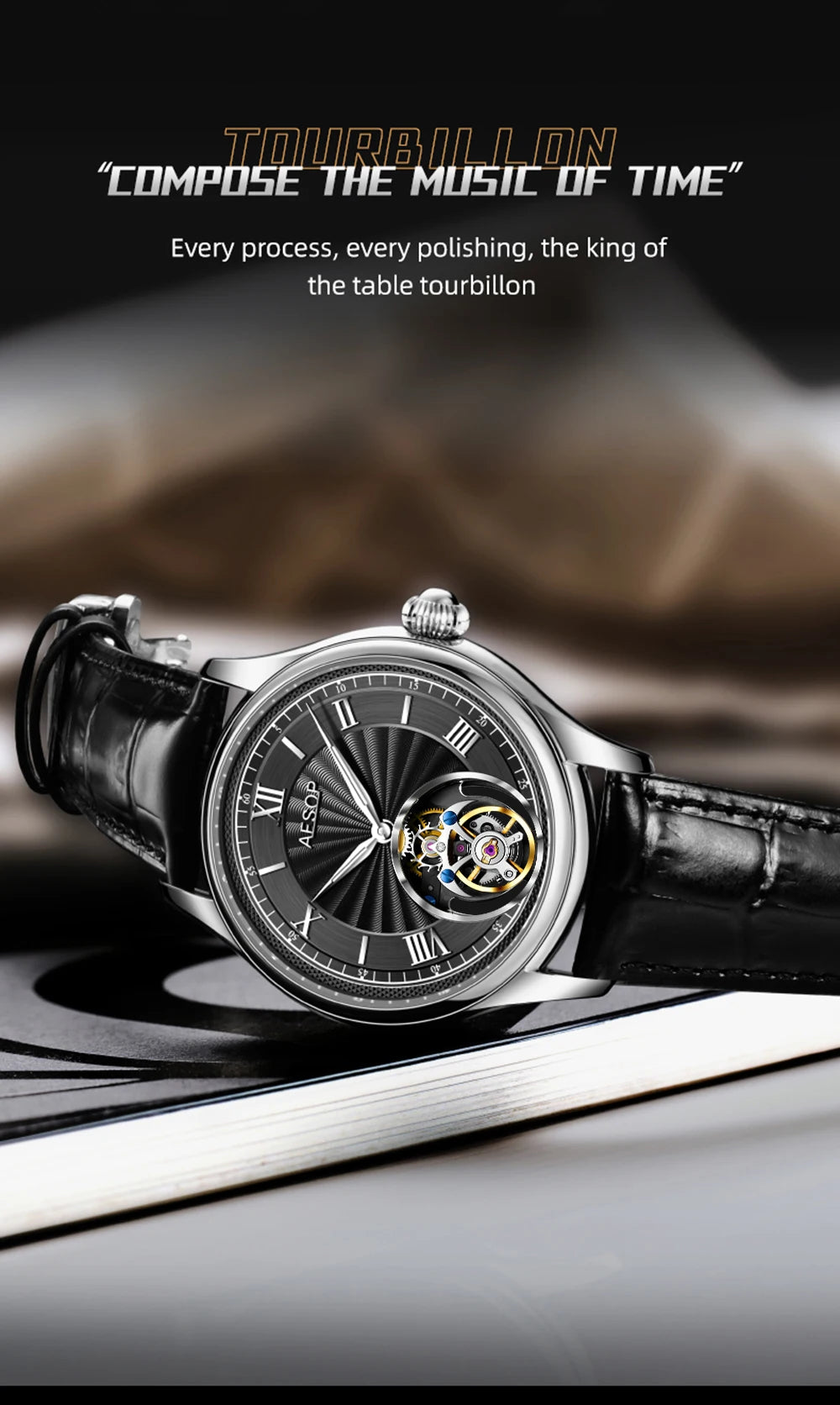 AESOP Official Watch Store Flying Tourbillon Movement Mechanical Wristwatches Skeleton Watches for Menes Luxury Waterproof 2025A